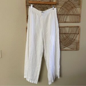 For Cynthia 100% Linen Pants Wide Leg Side Zip Beachy Coastal White S‎ B32 READ